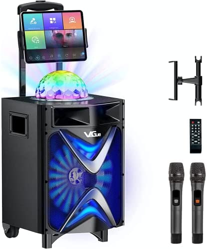 Karaoke Machine for Adults & Kids, VeGue Bluetooth PA Speaker System with 2 Wireless Microphones, 10